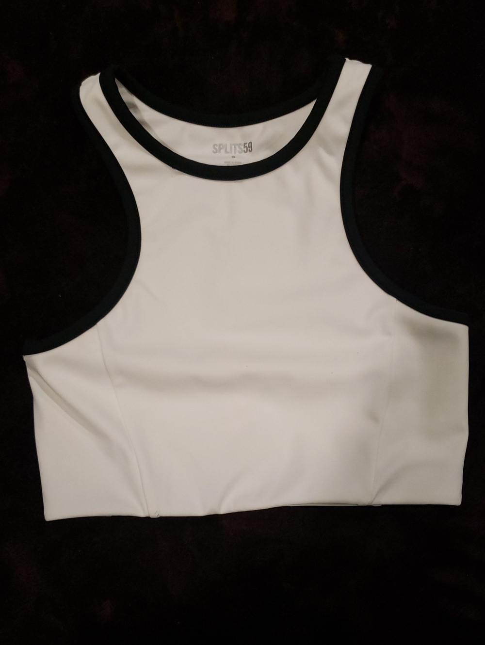 Splits59 White Crop Tank/bra with Black Trim